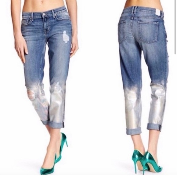 Anthropologie Level 99 Hombre Metallic Raw Hem Distressed Cropped Jeans Size 26 - Picture 11 of 11